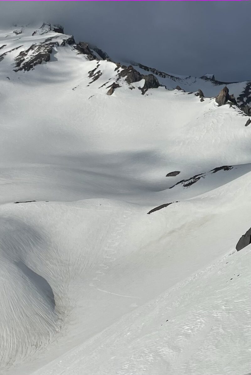 Looking back at the west face of Shasta from my camp, happy to only see my tracks
